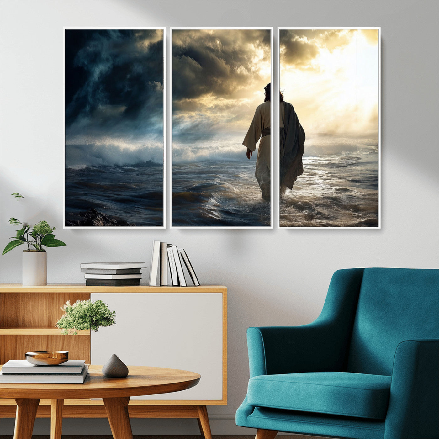 MGV-FC-48X32-3P - Jesus Walking on Water Wall Art | Canvas Print | Ready to Hang | Christian Home Decor | Spiritual