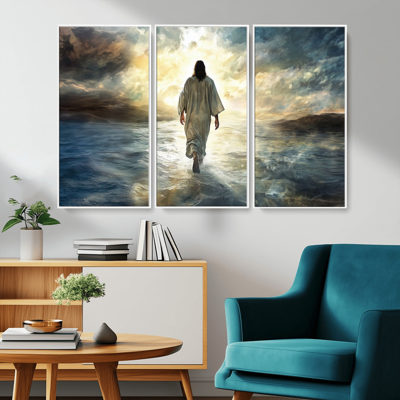 MGV-FC-48X32-3P - Jesus Walking on Water Wall Art | Canvas Print | Ready to Hang | Christian Home Decor | Spiritual