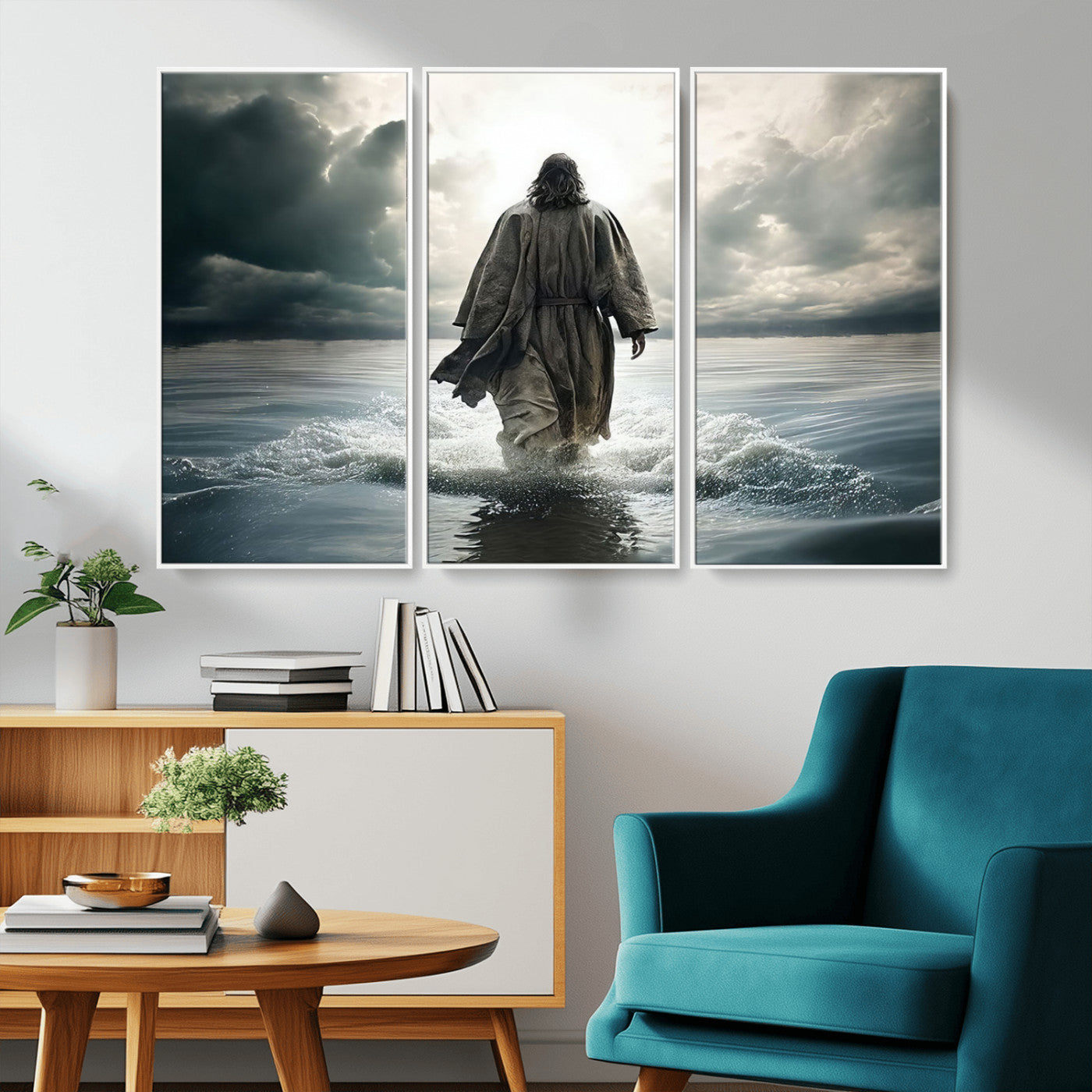 MGV-FC-48X32-3P - Jesus Walking on Water Wall Art | Canvas Print | Ready to Hang | Christian Home Decor | Spiritual