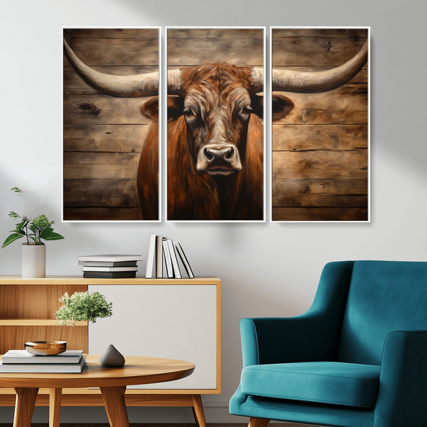 77556-MGV-CV-36X24-Longhorn Bull Wall Art | Canvas Print | Ready to Hang | Rustic Farmhouse Wall Decor | Western Barn
