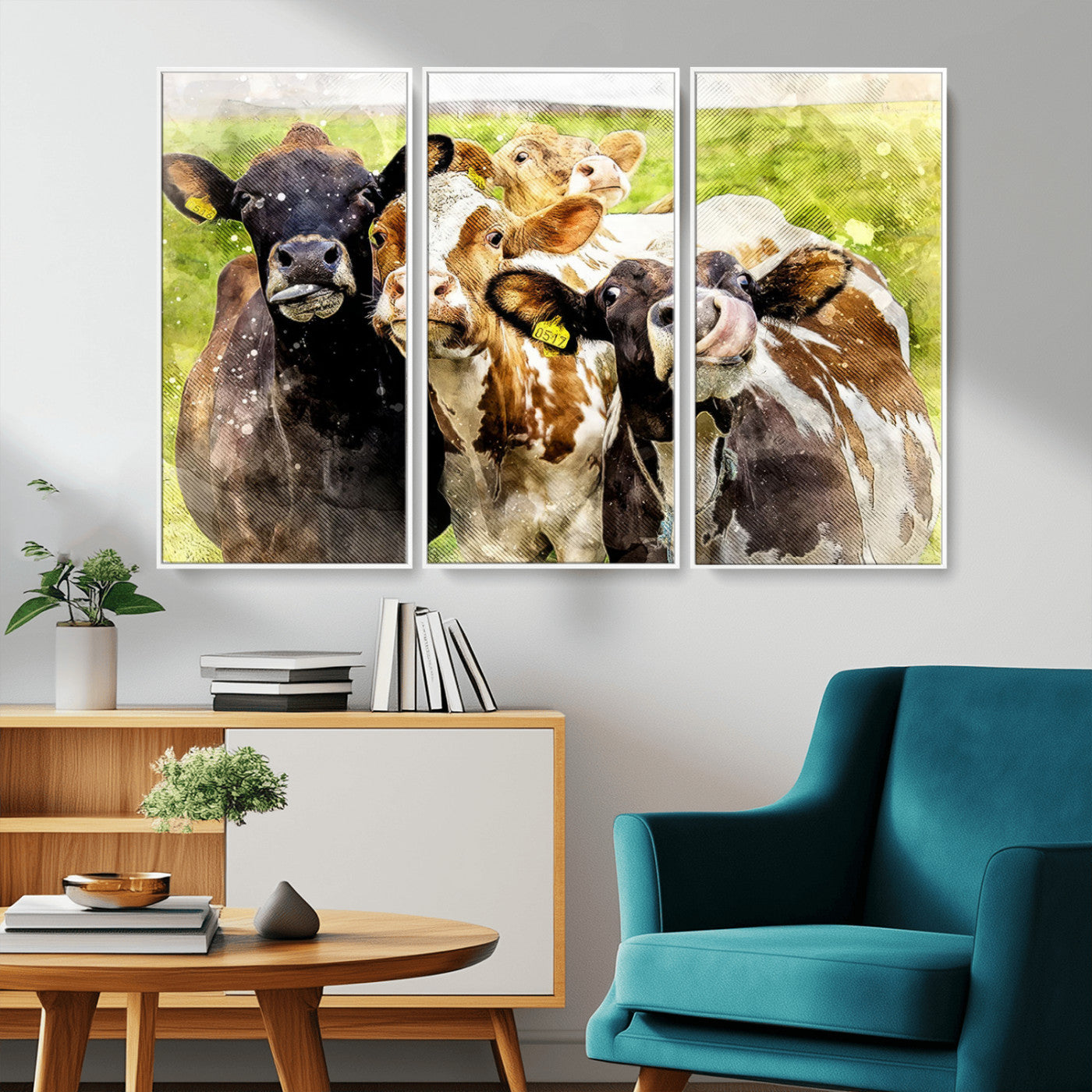MGV-FC-48X32-3P - Curious Cows Farmhouse Wall Art | Ready to Hang and Framed Canvas Print | Rustic Farm Decor