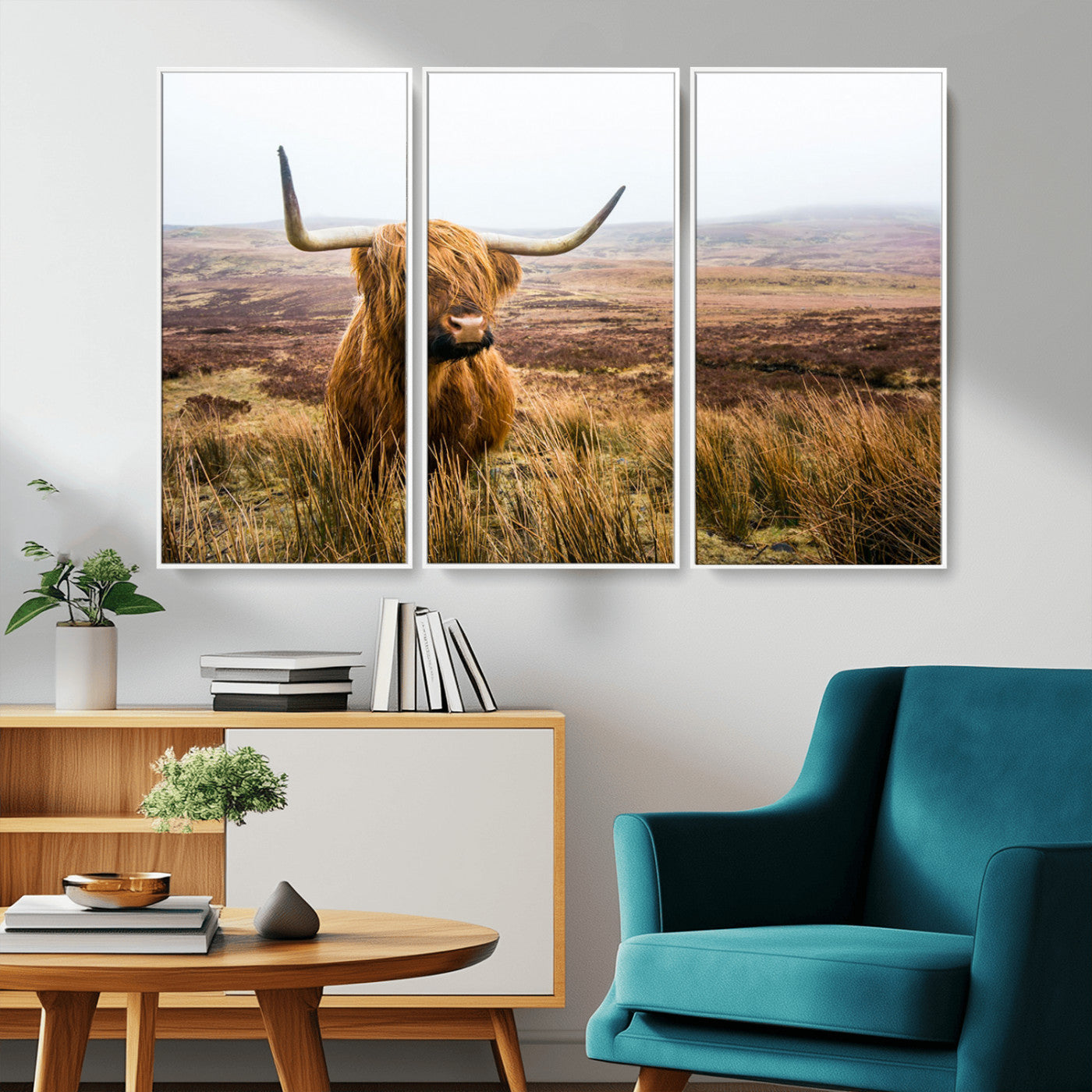 97274-MGV-CV-36X24-Scottish Highland Cow Canvas Wall Art – Rustic Farmhouse Charm with Highland Cattle – Ready to Hang