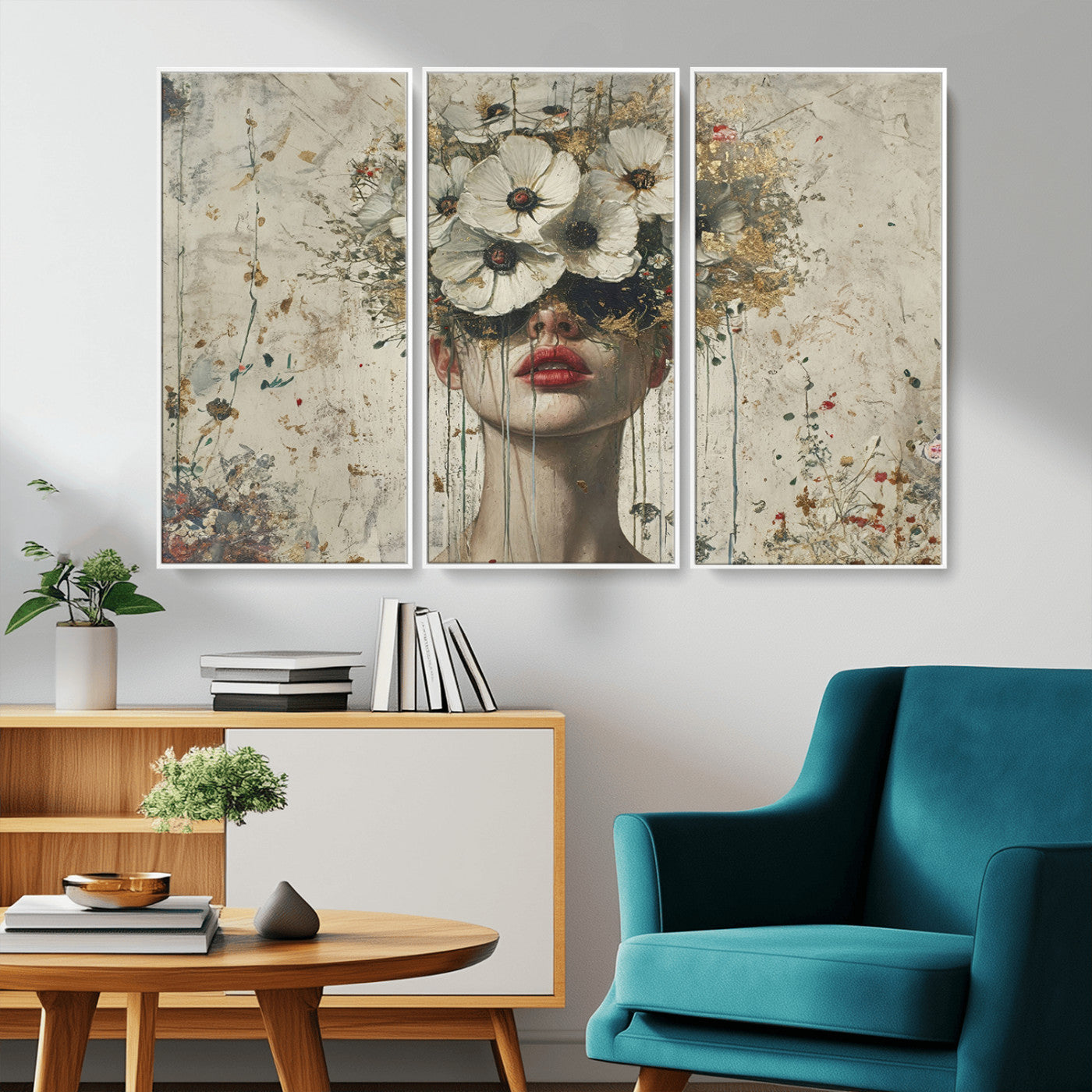MGV-FC-48X32-3P - Abstract Floral Women Patel Wall Art Canvas Print