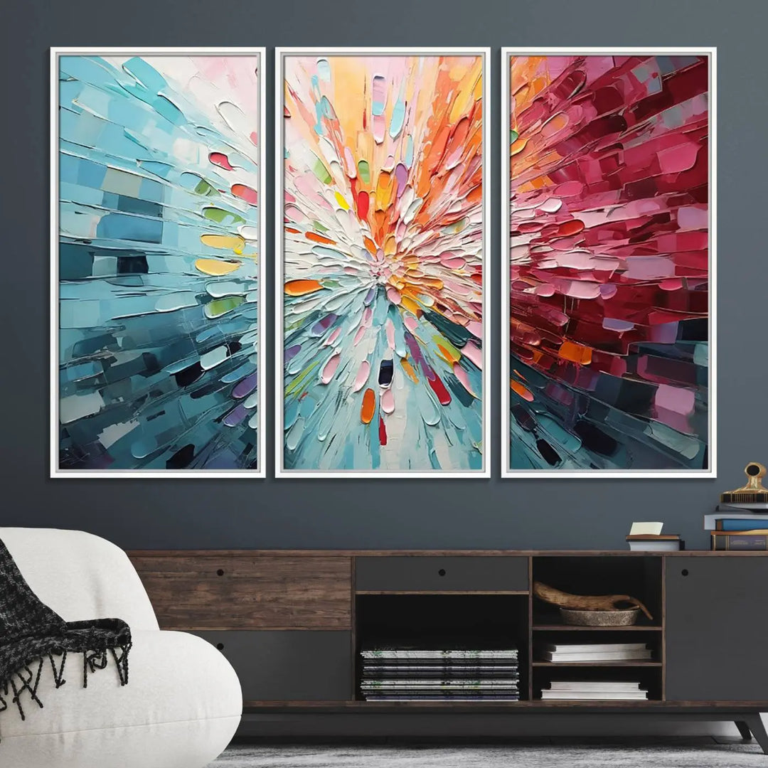 Radiant Bloom Abstract Floral Wall Art Canvas Print - Colorful Burst - Modern Living Room Decor - Ready to Hang