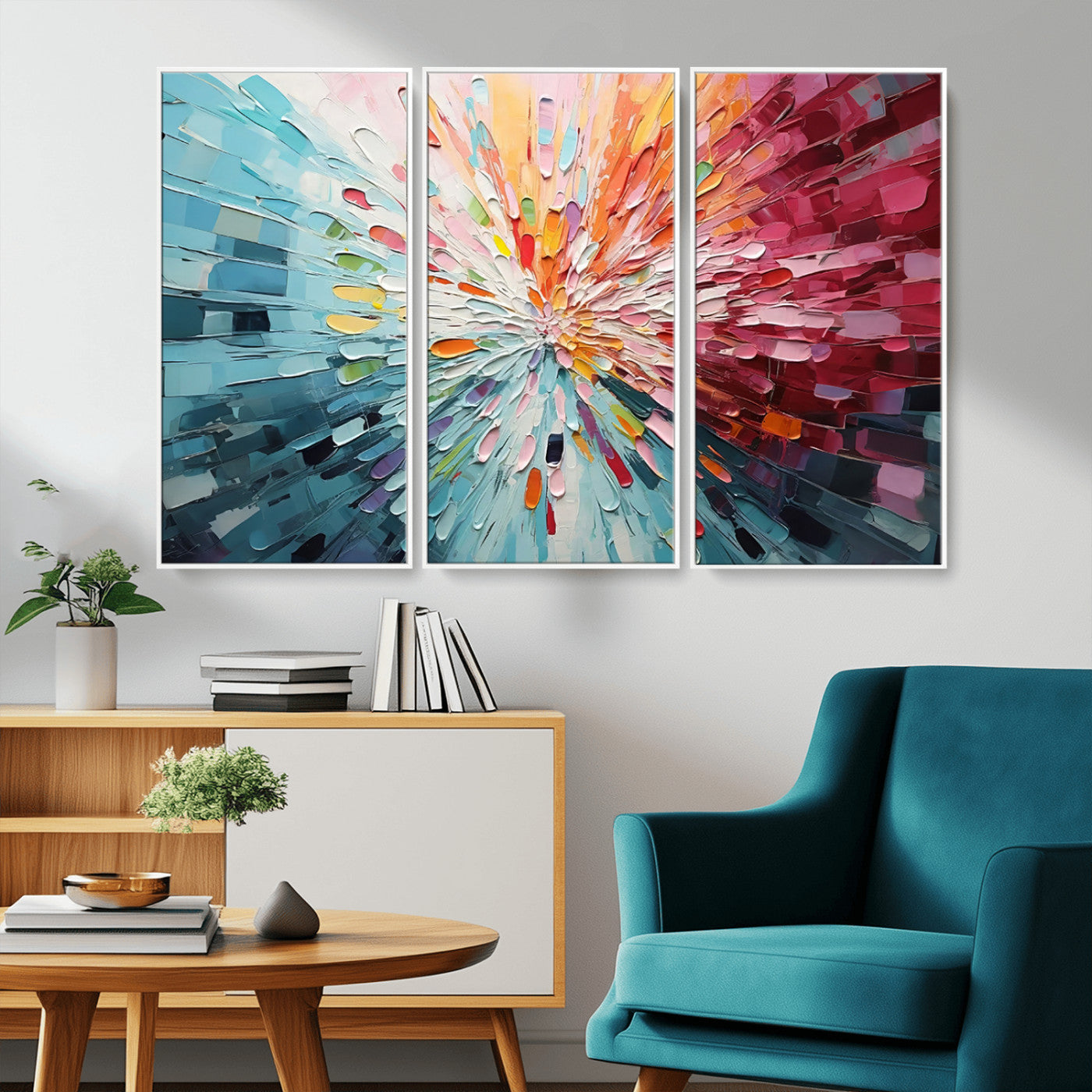 MGV-FC-48X32-3P - Radiant Bloom Abstract Floral Wall Art Canvas Print - Colorful Burst - Modern Living Room Decor -