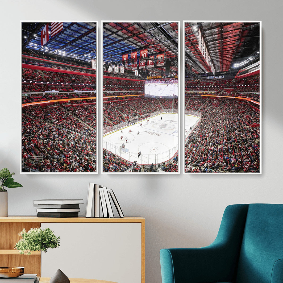 62263-MGV-CV-36X24 - Barton Malow Little Caesars Arena Detroit Wall Art Canvas Print - Detroit Hockey and Basketball