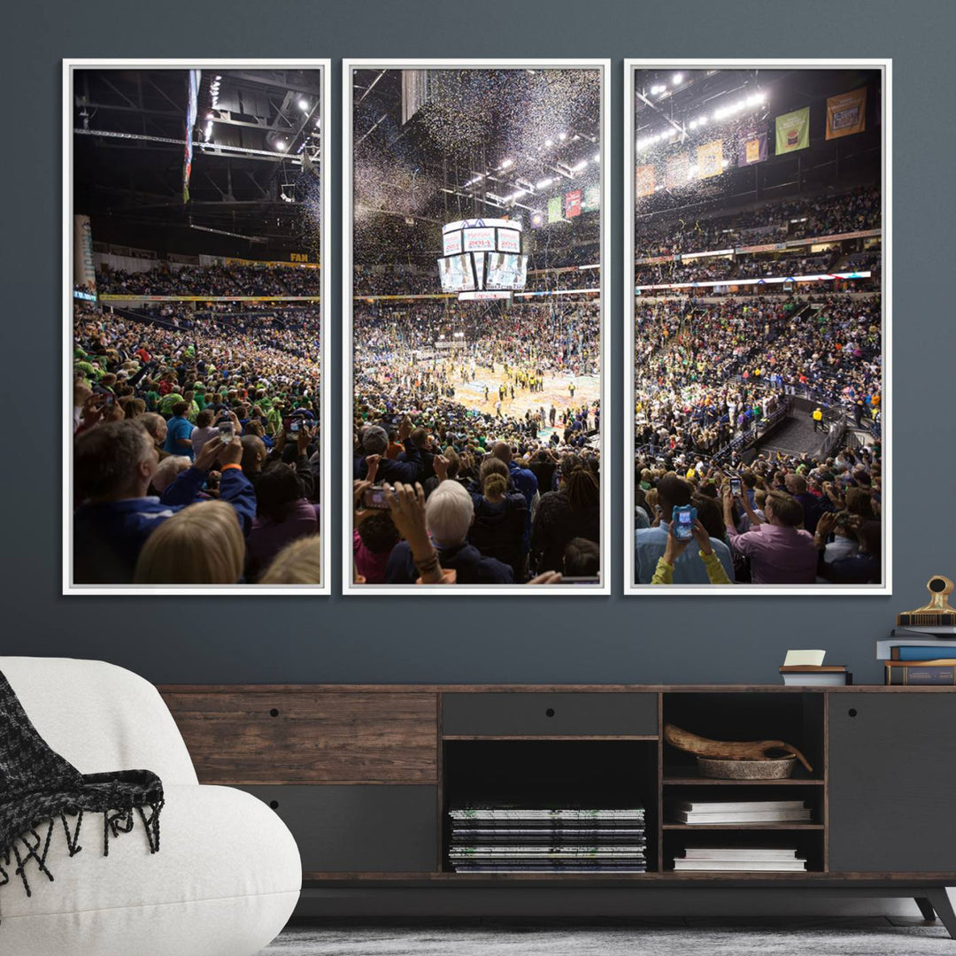 Our ready-to-hang canvas print captures the vibrant scene of the Bridgestone Arena illuminated with fans and confetti.