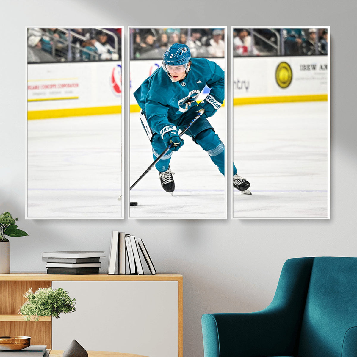 69179-MGV-CV-36X24 - San Jose Sharks Ice Hockey Player Wall Art Canvas Print