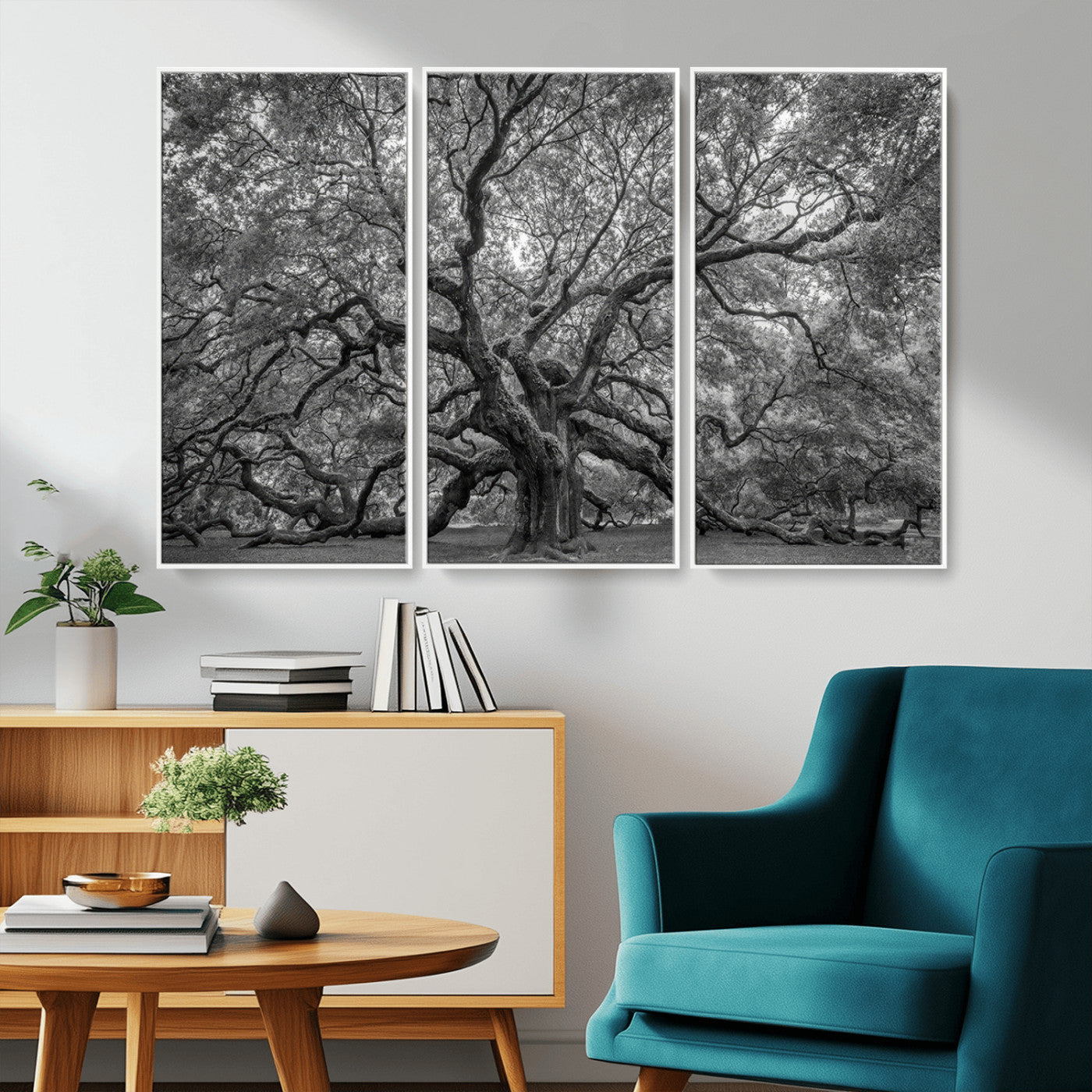 97240-MGV-CV-36X24-Majestic Angel Oak Tree Black and White Canvas Print – Multi Panel Wall Art, Giclée Print, Ready to