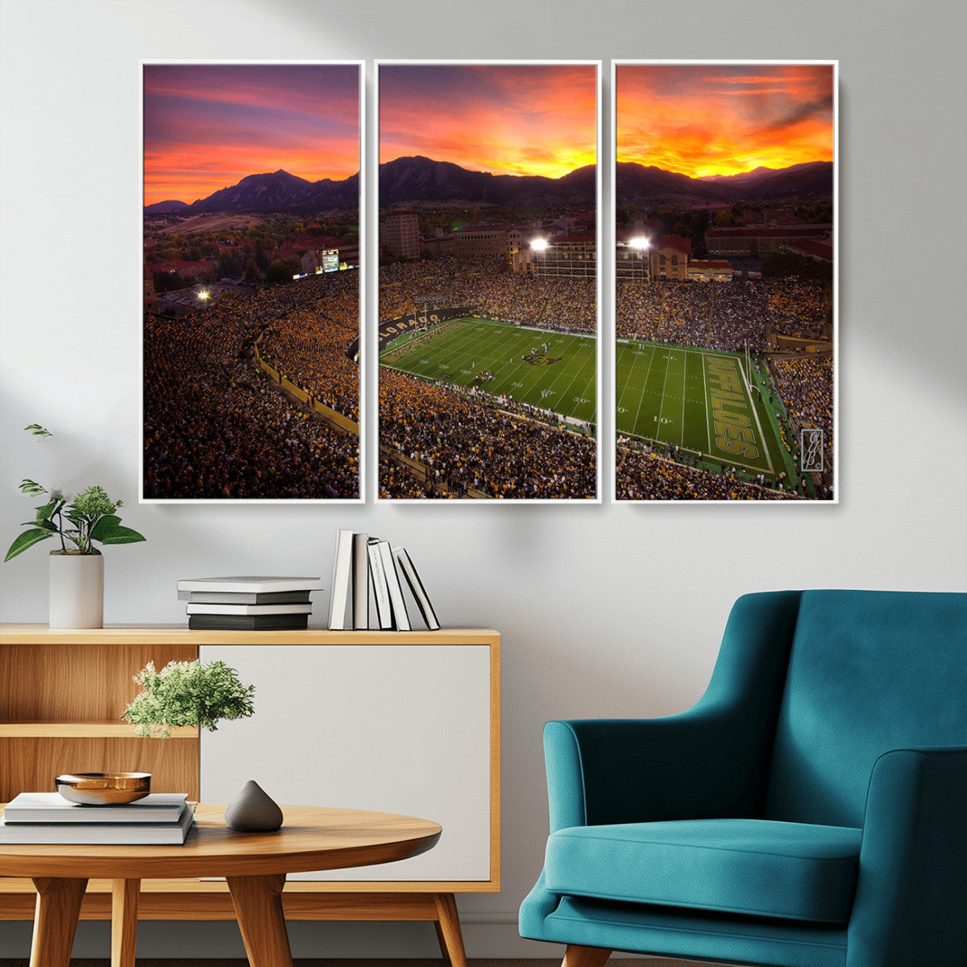 MGV-FC-48X32-3P - Colorado Buffaloes Football Team Print - Boulder Folsom Field Stadium Wall Art Canvas Print