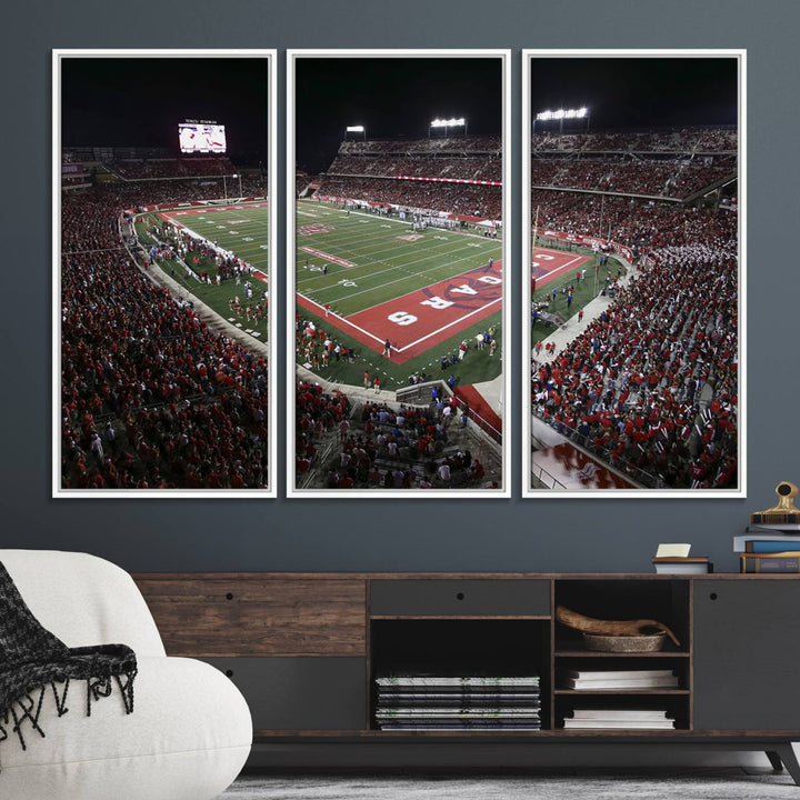 Aerial view of TDECU Stadium at night on the Houston Cougars Football Wall Art Canvas Print.