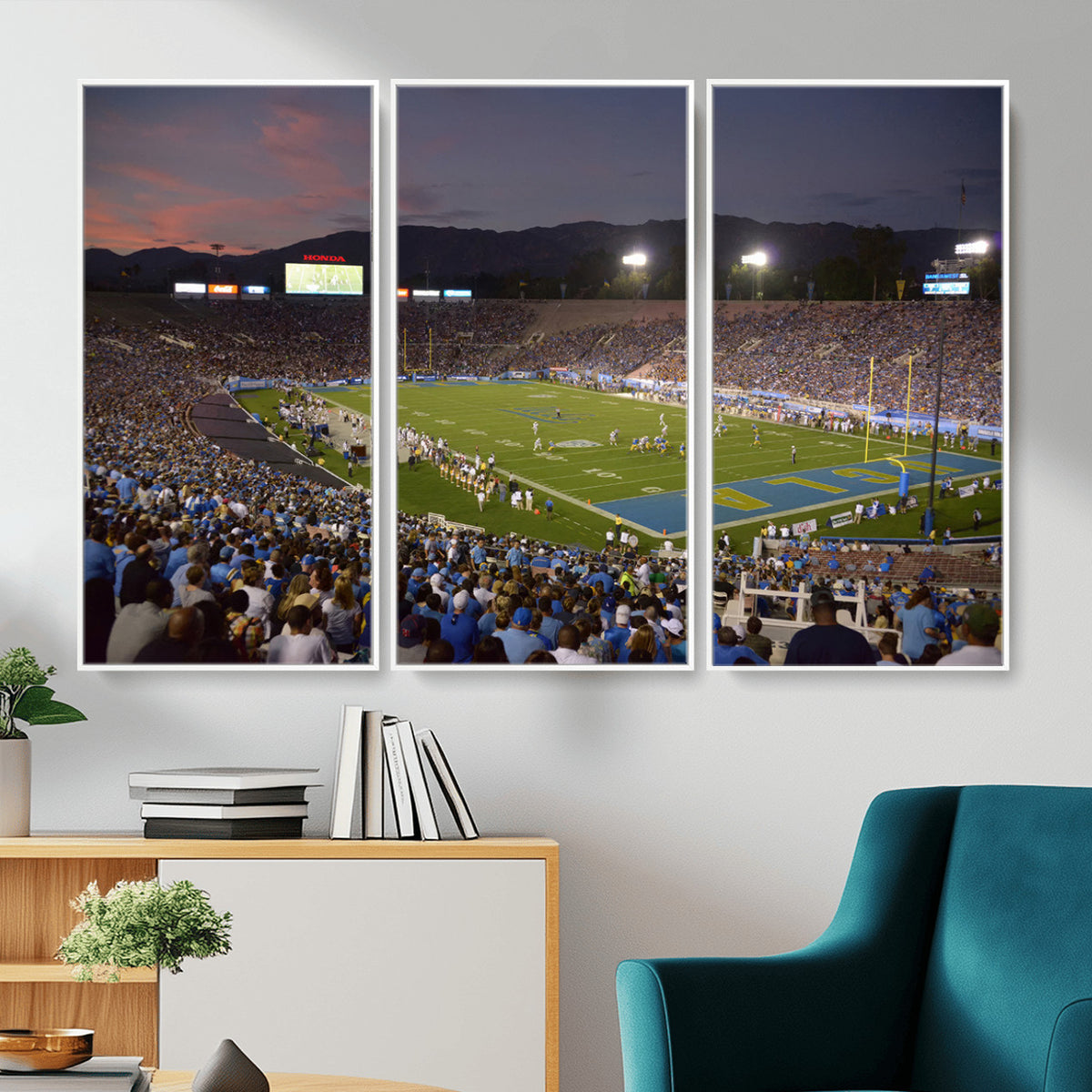 90359-MGV-CV-36X24 - UCLA Bruins Football Team Print - Pasadena Rose Bowl Stadium Wall Art Canvas Print