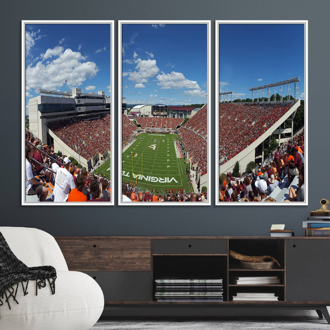 This Lane Stadium print captures Virginia Tech on the field along with the vibrant crowd, making it the perfect wall art for Hokies fans.