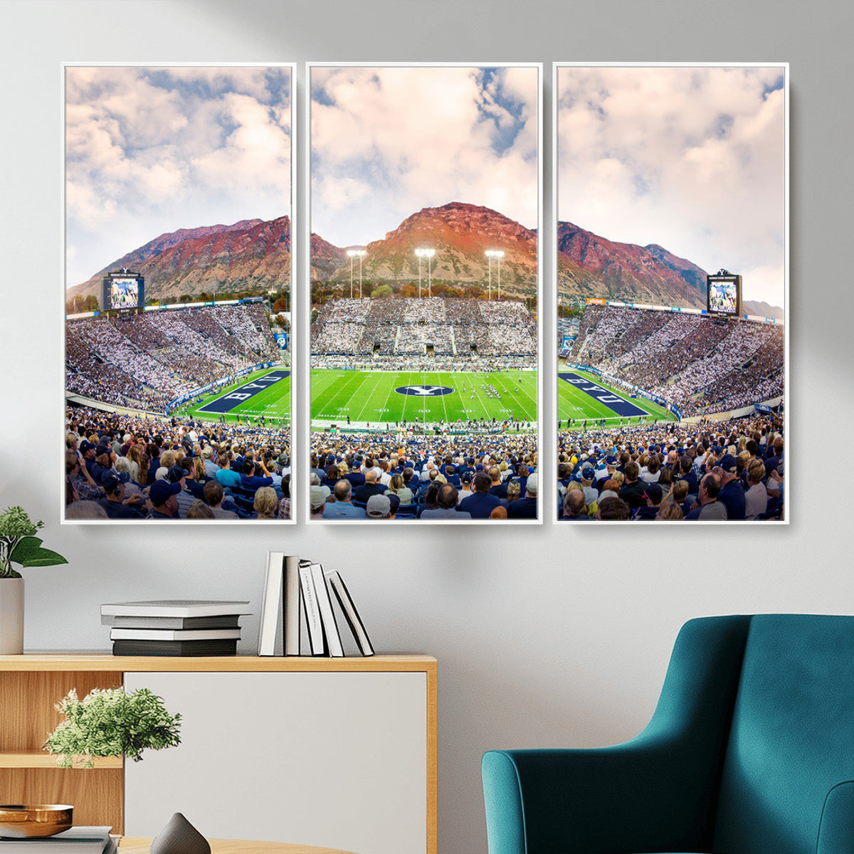 85734-MGV-CV-36X24 - Brigham Young University Cougars Football Team Print - Provo LaVell Edwards Stadium Wall Art Canvas