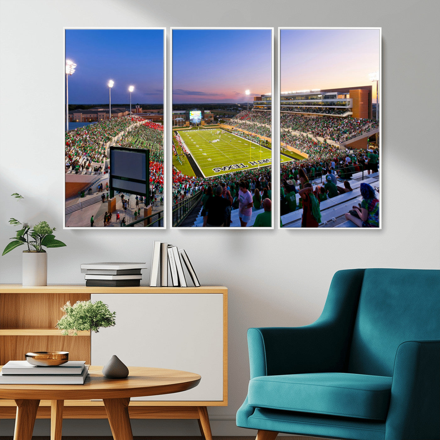 MGV-FC-48X32-3P - University of North Texas Mean Green Football Team Print - Denton DATCU Stadium Wall Art Canvas
