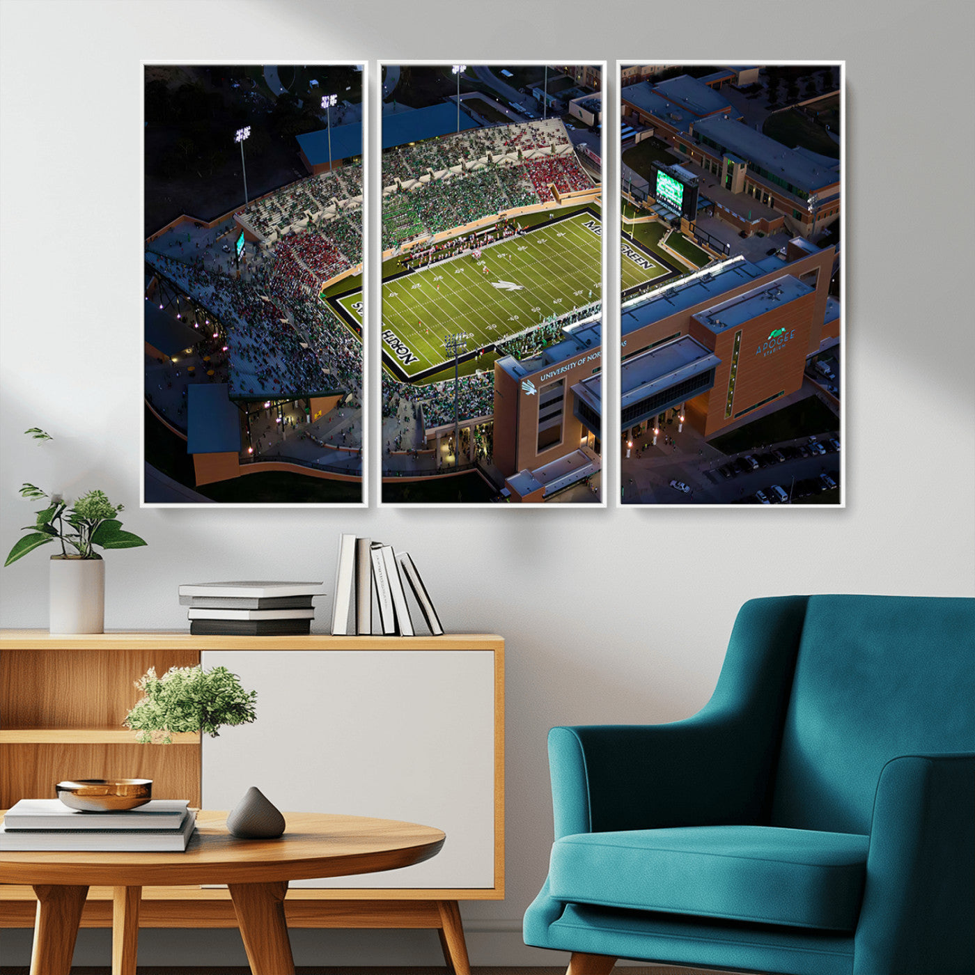 MGV-FC-48X32-3P - University of North Texas Mean Green Football Artwork, Football Team Print - Denton DATCU Stadium