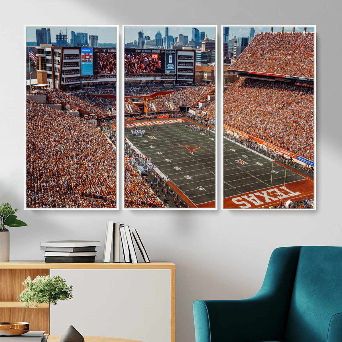 92103-MGV-CV-36X24 - University of Texas Longhorns Football Team Print - Austin Darrell K Royal-Texas Memorial Stadium