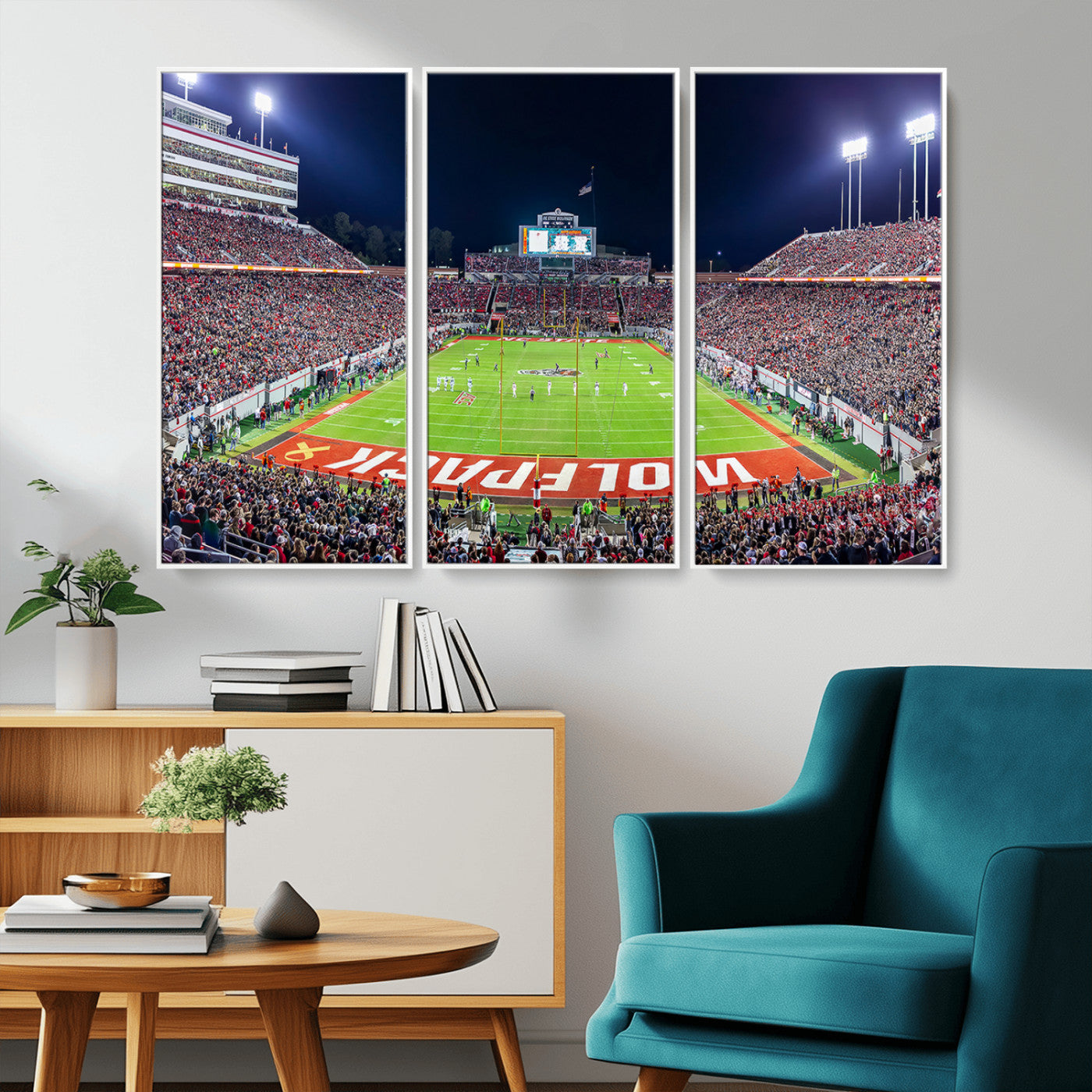 MGV-FC-48X32-3P - Wolfpack Football Team Print - Raleigh Carter-Finley Stadium Wall Art Canvas Print