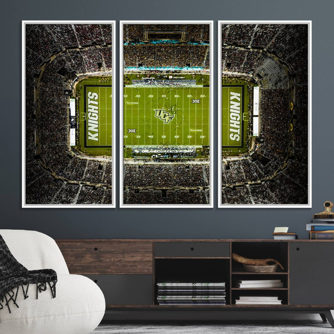 The UCF Knights Orlando Stadium Canvas Print, showcasing KNIGHTS in the end zones.