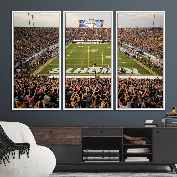 Gallery-quality wall art of the UCF Knights at Orlando FBC Mortgage Stadium, capturing a packed stadium and vibrant field.