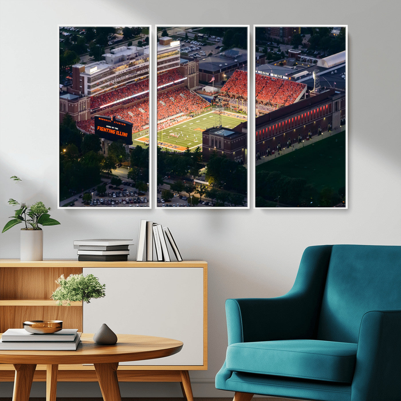 MGV-FC-48X32-3P - University of Illinois Fighting Illini Football Team Print - Champaign Illinois Memorial Stadium