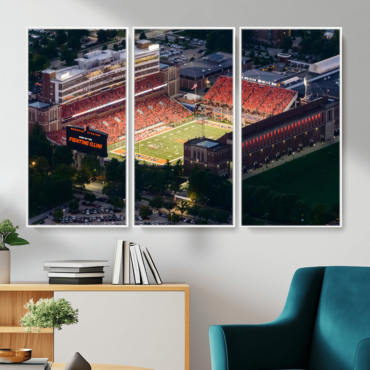78052-MGV-CV-36X24 - University of Illinois Fighting Illini Football Team Print - Champaign Illinois Memorial Stadium