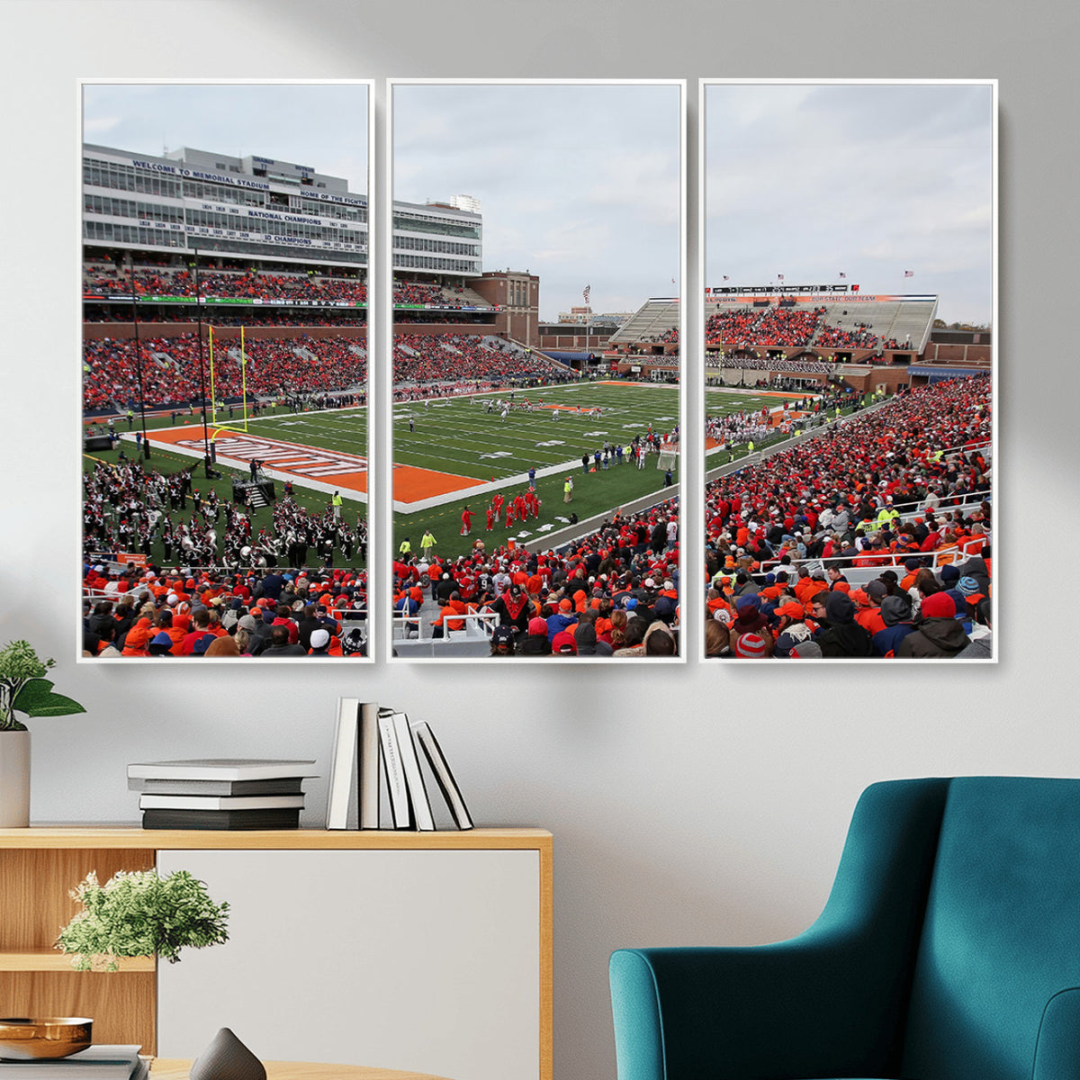 86851-MGV-CV-36X24 - University of Illinois Fighting Illini Football Team Print - Champaign Illinois Memorial Stadium