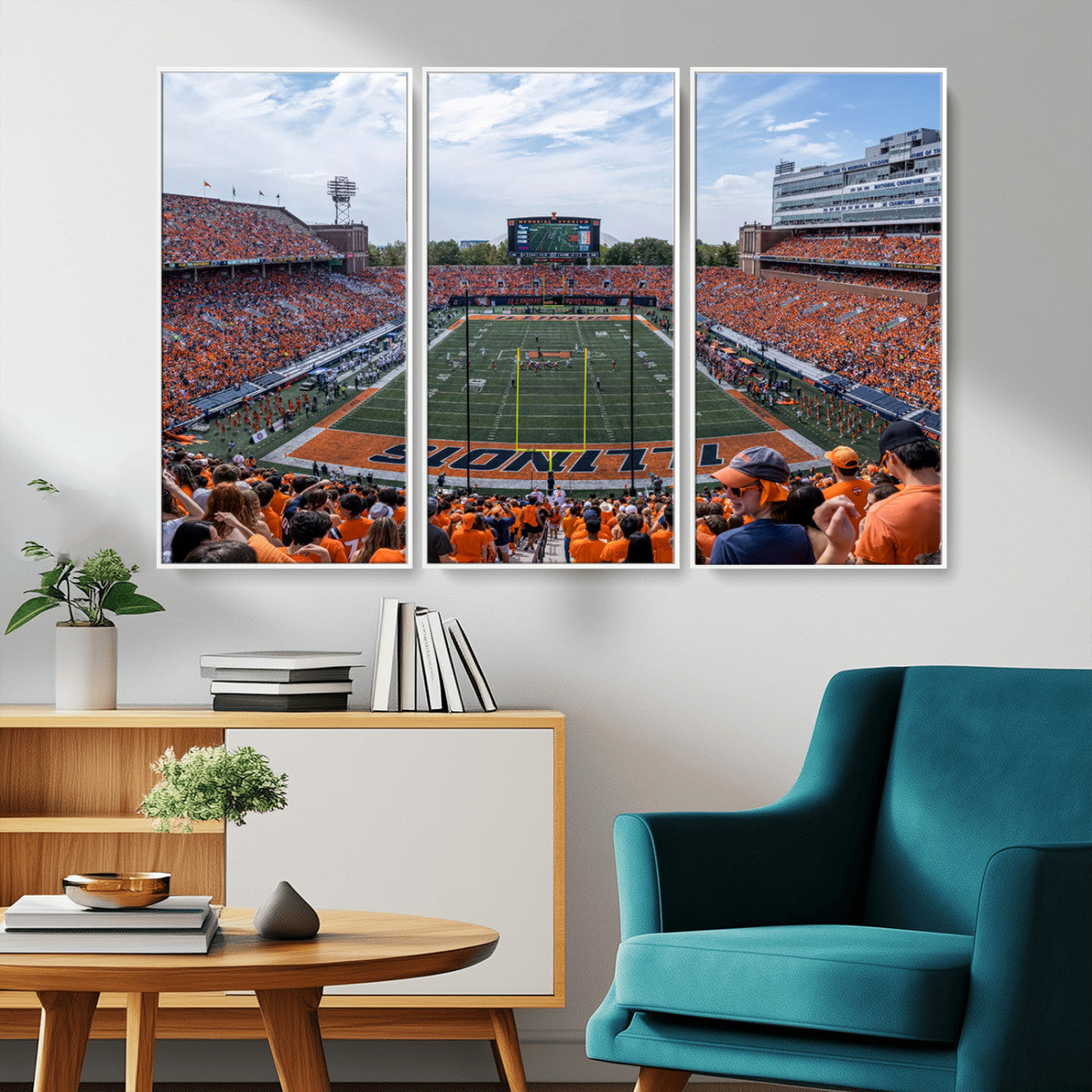 MGV-FC-48X32-3P - University of Illinois Fighting Illini Football Team Print Canvas - Champaign Illinois Memorial