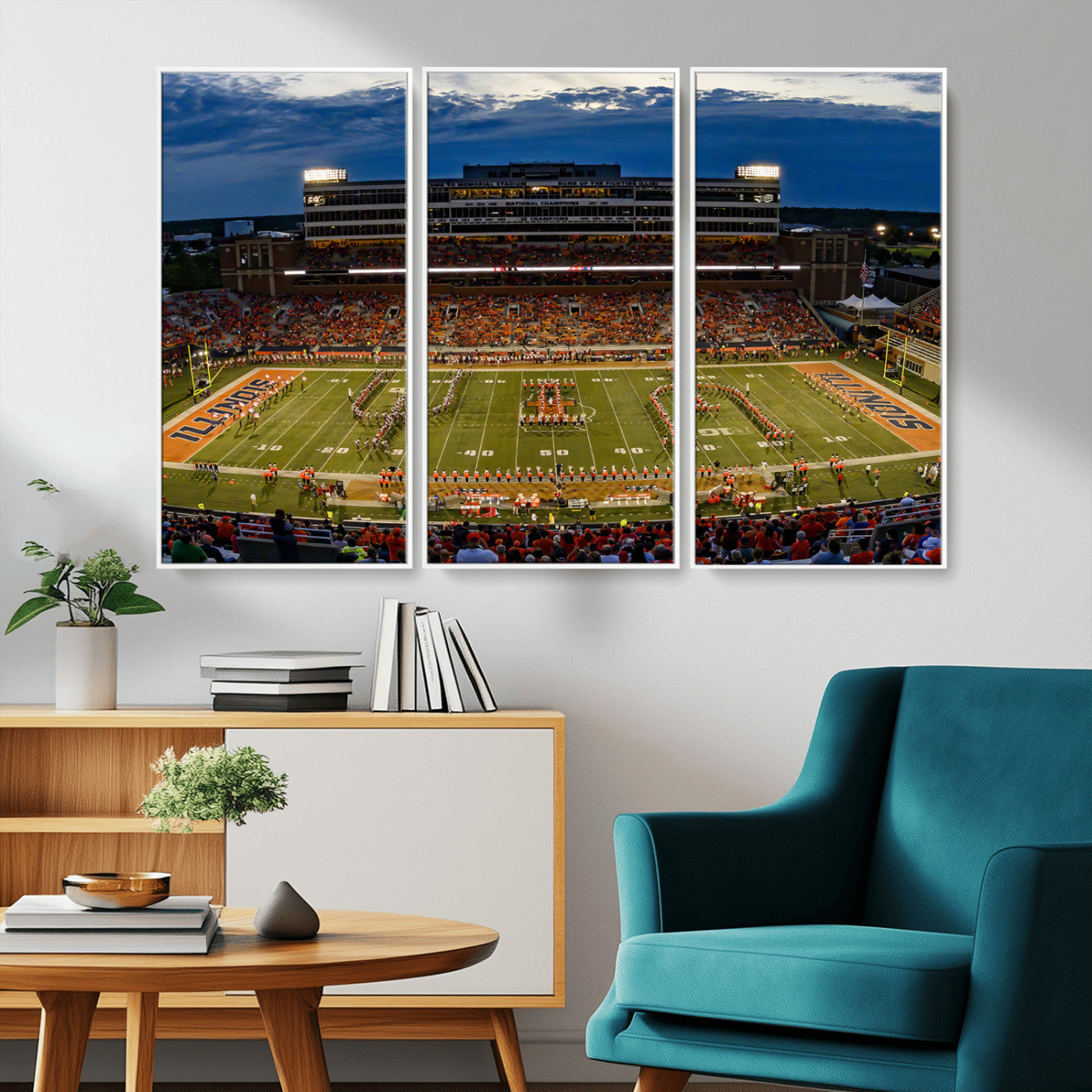 MGV-FC-48X32-3P - University of Illinois Fighting Illini Football Team Print - Champaign Illinois Memorial Stadium