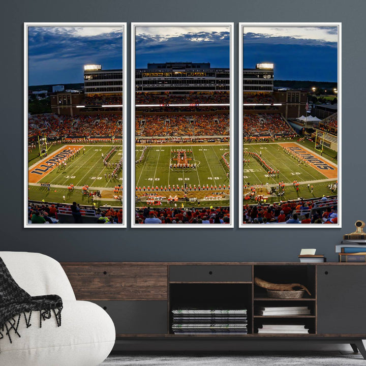 The University of Illinois band is depicted on a gallery-quality canvas wall art print.