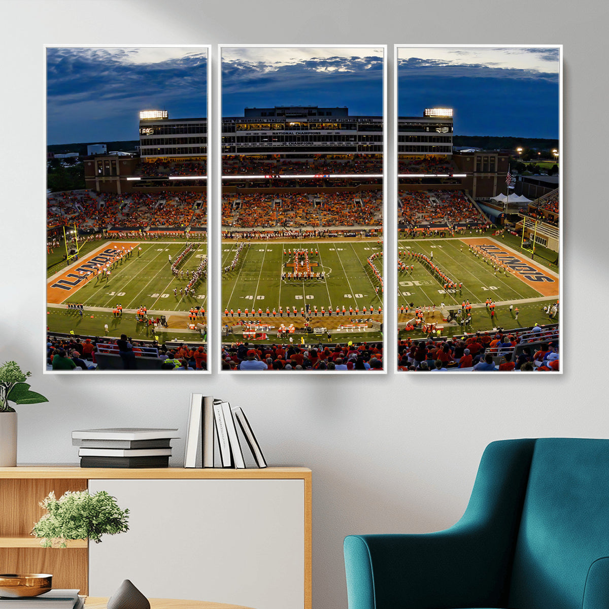 44513-MGV-CV-36X24 - University of Illinois Fighting Illini Football Team Print - Champaign Illinois Memorial Stadium