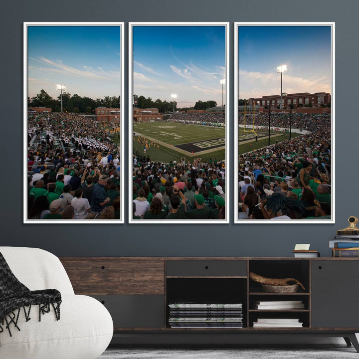 Wall art: University of Charlotte 49ers Football Team at Jerry Richardson Stadium.