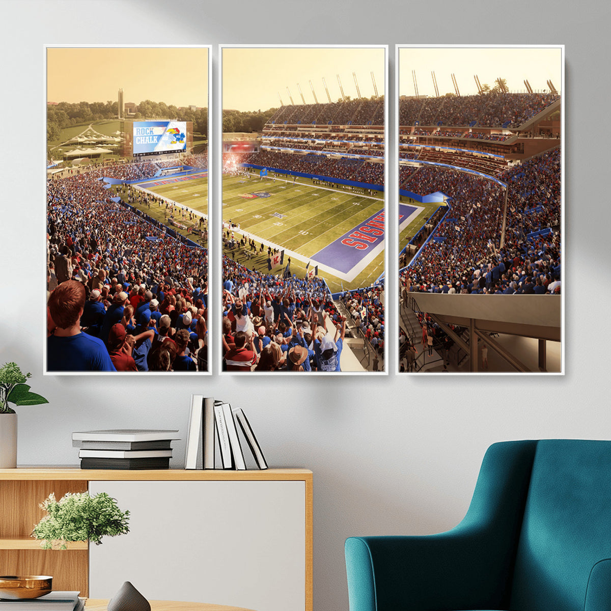 71731-MGV-CV-36X24 - University of Kansas Jayhawks Football Team Print - Lawrence Kansas Memorial Stadium Wall Art Canvas