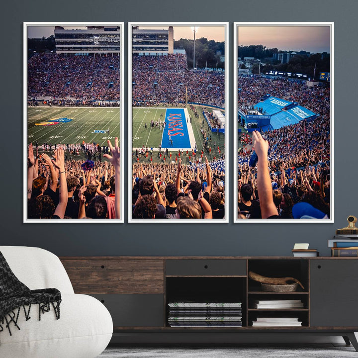 A canvas print of the University of Kansas Jayhawks Football Team.