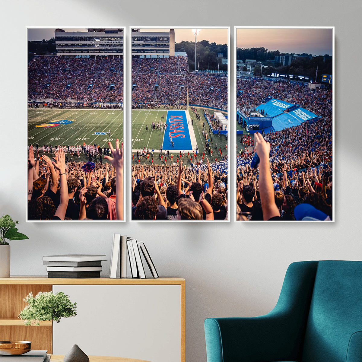 40169-MGV-CV-36X24 - University of Kansas Jayhawks Football Team Art Print - Lawrence Kansas Memorial Stadium Wall Art