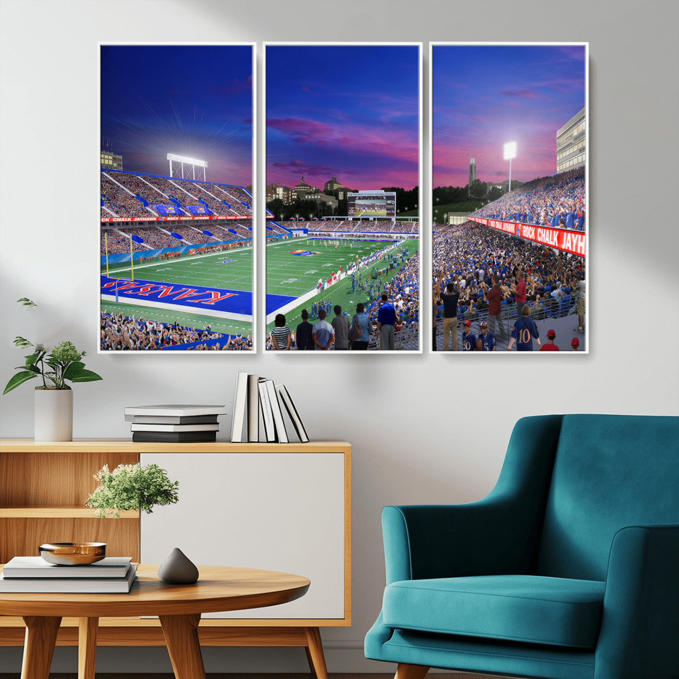 MGV-FC-48X32-3P - University of Kansas Jayhawks Football Team Print Canvas- Lawrence Kansas Memorial Stadium Wall Art
