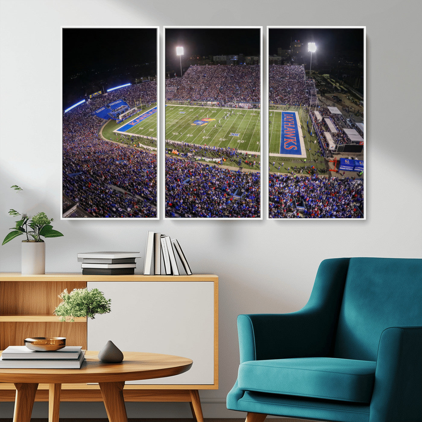 MGV-FC-48X32-3P - University of Kansas Jayhawks Football Team Print - Lawrence Kansas Memorial Stadium Wall Art Canvas