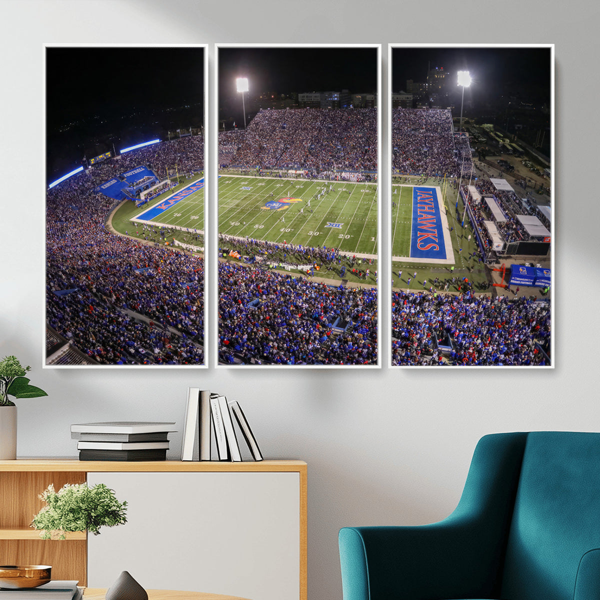 69760-MGV-CV-36X24 - University of Kansas Jayhawks Football Team Print - Lawrence Kansas Memorial Stadium Wall Art Canvas