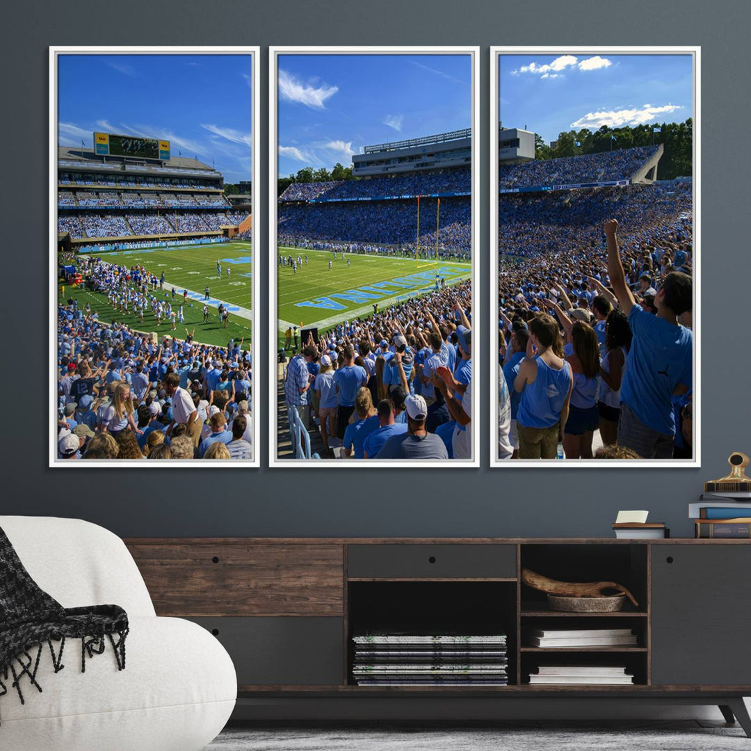 A University of North Carolina Tar Heels football stadium print on canvas.