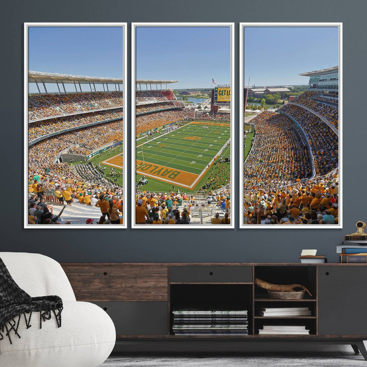 A high-res canvas captures a panoramic view of Waco McLane Stadium.