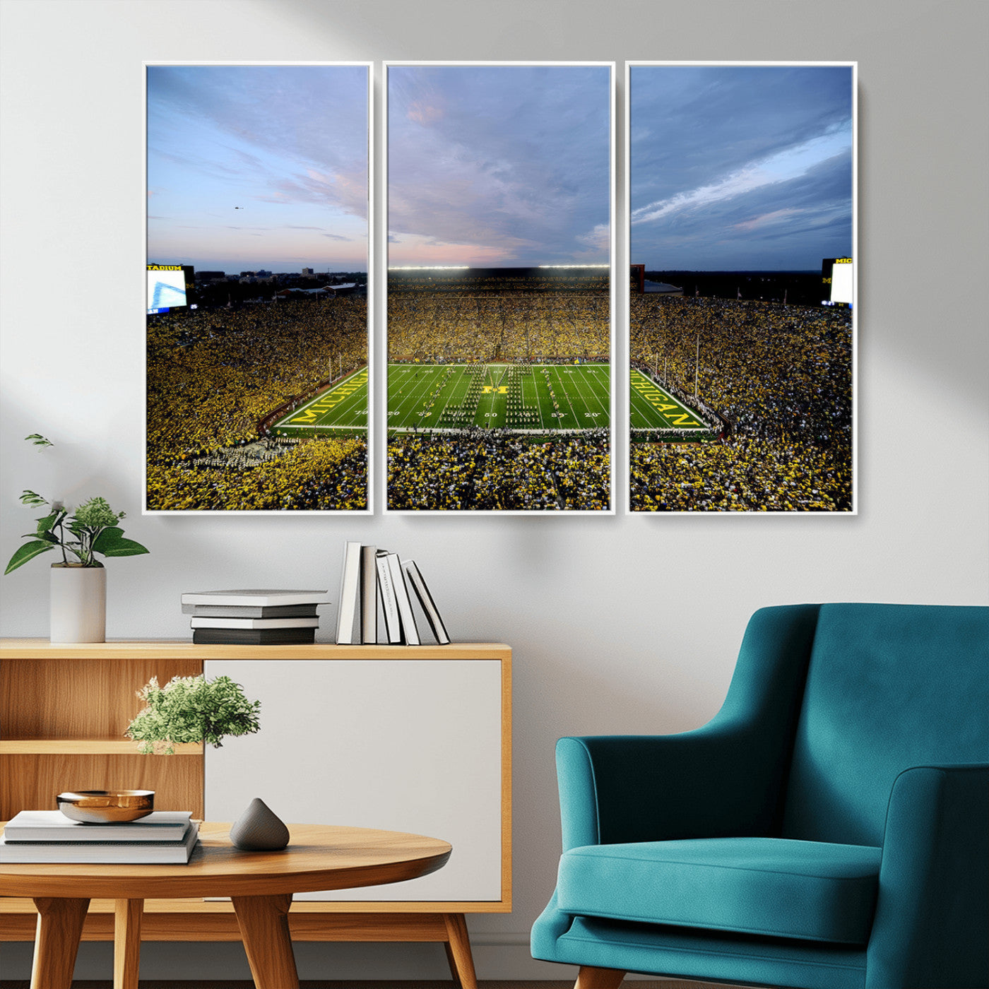MGV-FC-48X32-3P - University of Michigan Wolverines Football Team Print - Ann Arbor Michigan Stadium Wall Art Canvas