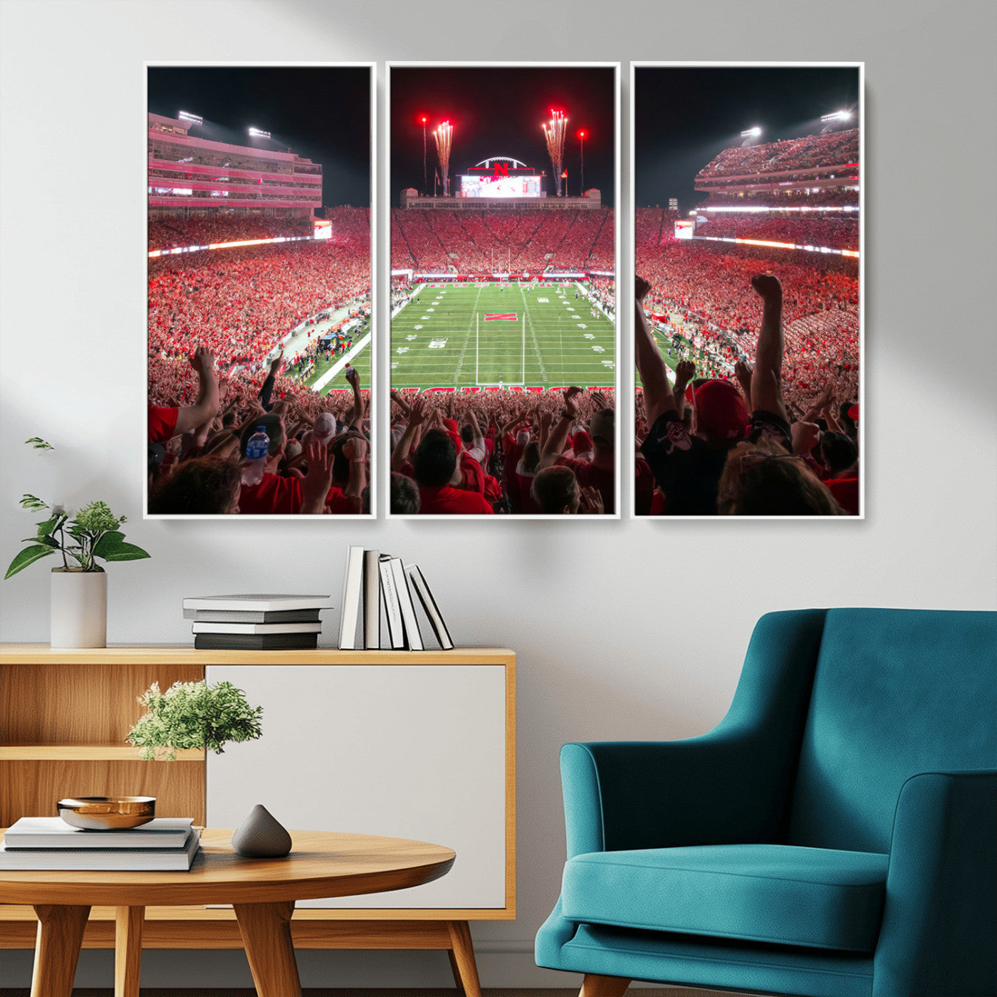 MGV-FC-48X32-3P - University of Nebraska Cornhuskers Football Team Print - Lincoln Memorial Stadium Wall Art Canvas
