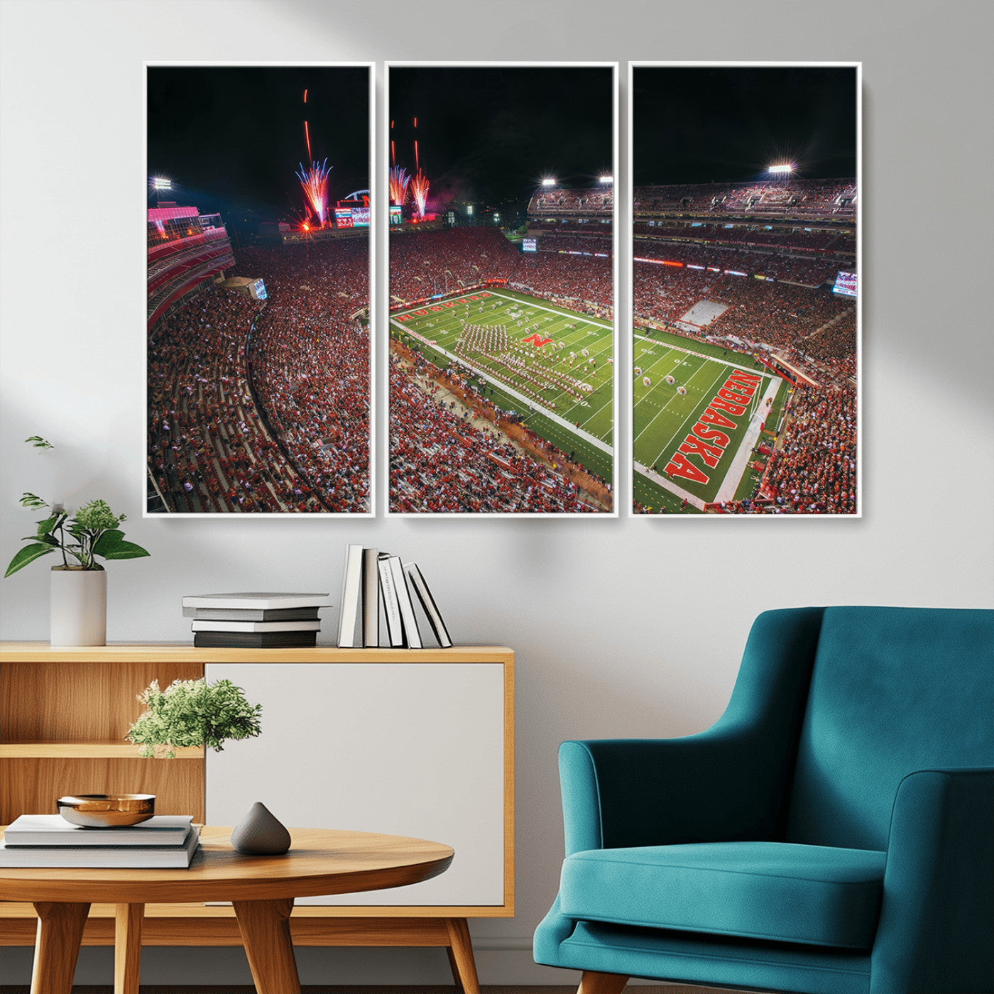 MGV-FC-48X32-3P - University of Nebraska Cornhuskers Football Team Print - Lincoln Memorial Stadium Wall Art Canvas