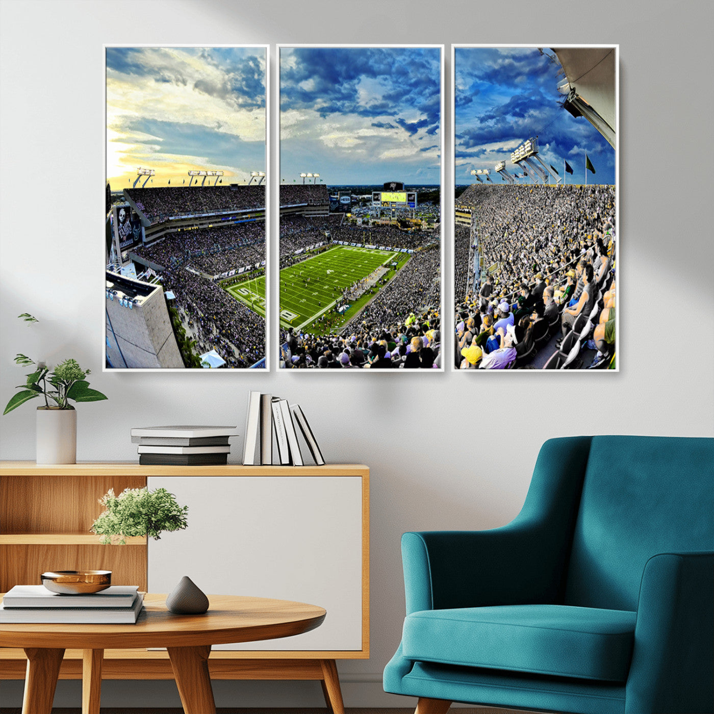 MGV-FC-48X32-3P - Framed USF Bulls Football Team Print - Tampa Raymond James Stadium Wall Art Canvas Print