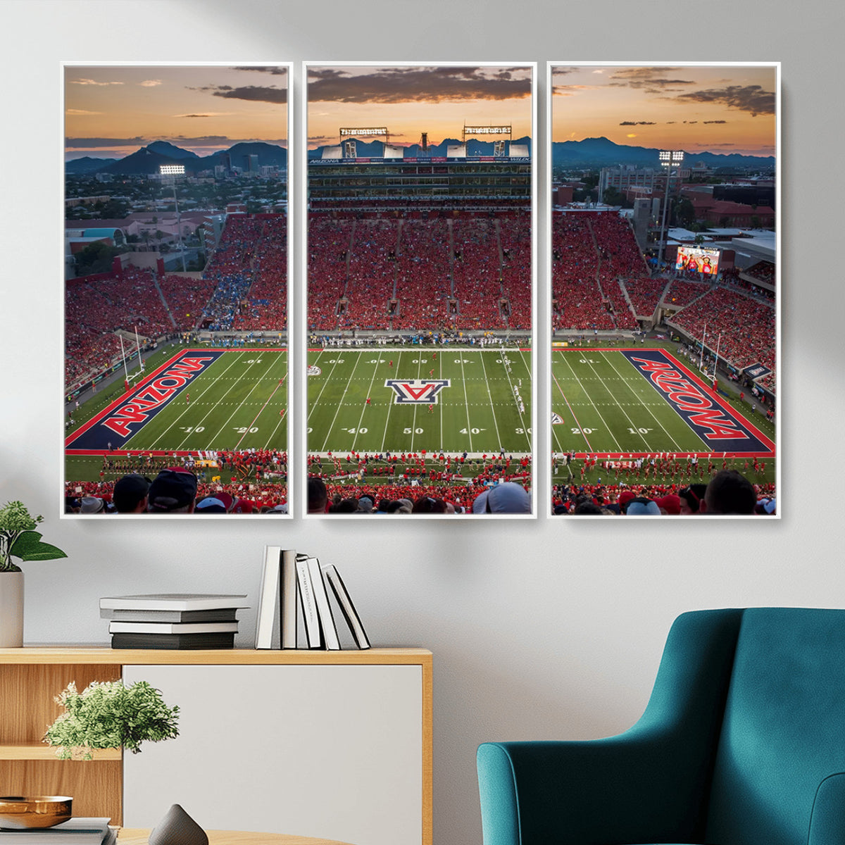 99722-MGV-CV-36X24 - Framed Arizona Wildcats Football Team Print - Tucson Arizona Stadium Wall Art Canvas Print
