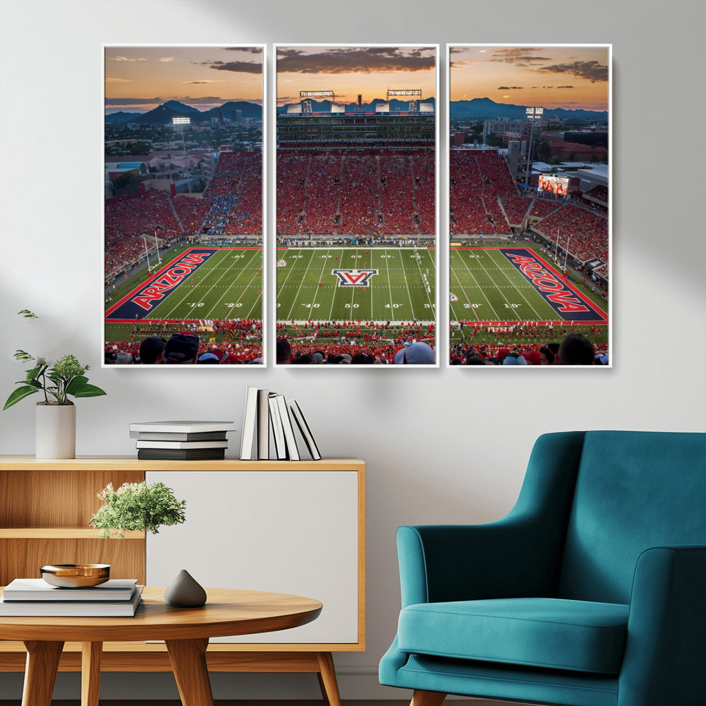 MGV-FC-48X32-3P - Framed Arizona Wildcats Football Team Print - Tucson Arizona Stadium Wall Art Canvas Print