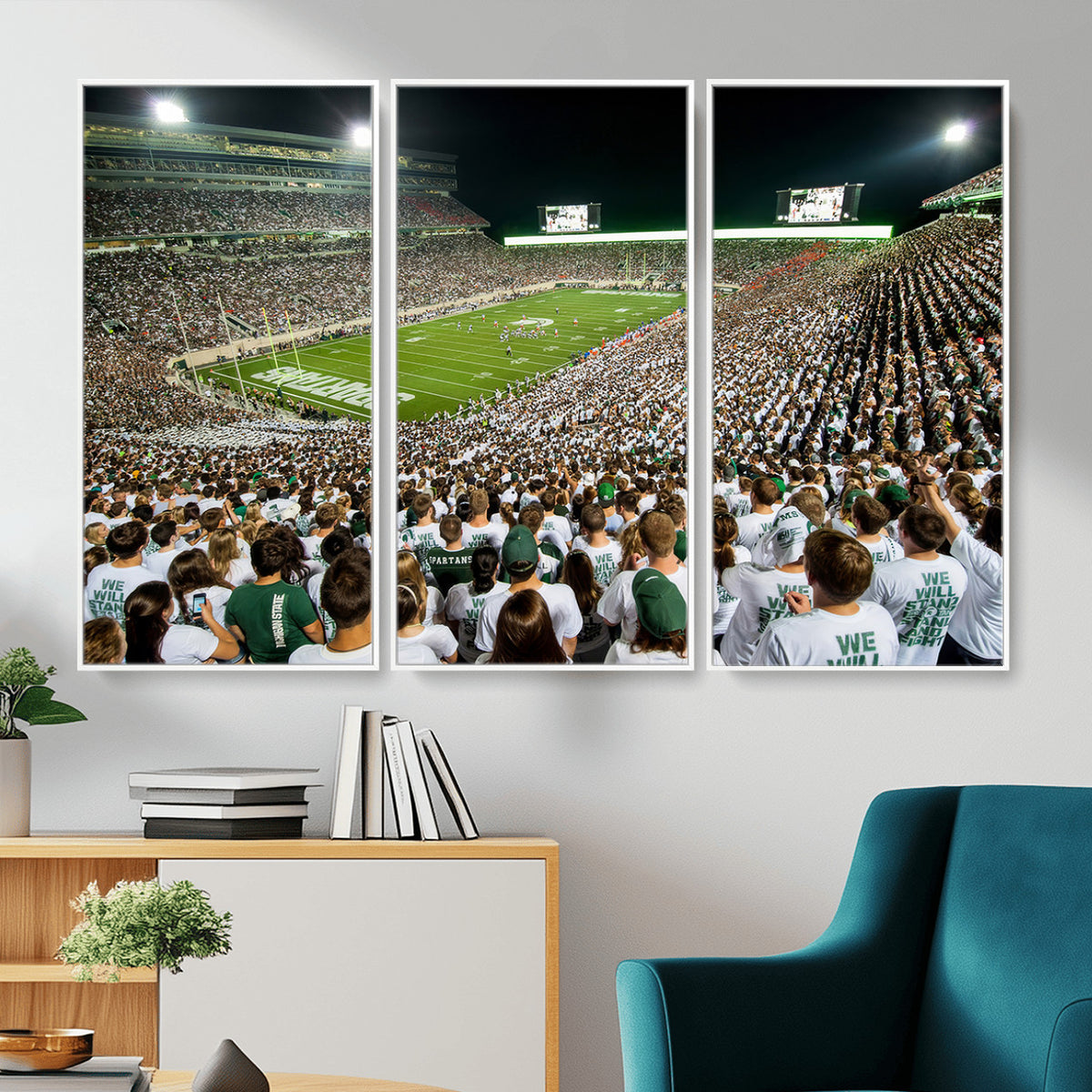 30457-PAN-FL-20X10 - Michigan State Spartans Football Canvas Print - East Lansing Spartan Stadium Wall Art Canvas Print