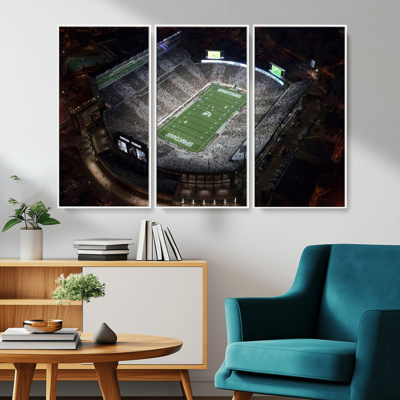 MGV-FC-48X32-3P - Michigan State Spartans Football Team Print - East Lansing Spartan Stadium Print Wall Art