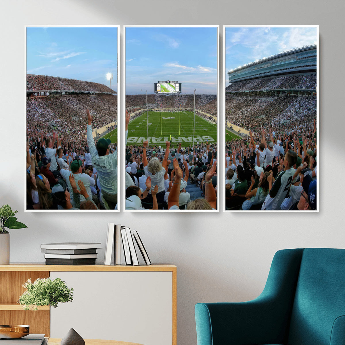 73105-PAN-FL-20X10 - Michigan State Spartans Football Team Art Print - East Lansing Spartan Stadium Wall Art Canvas Print