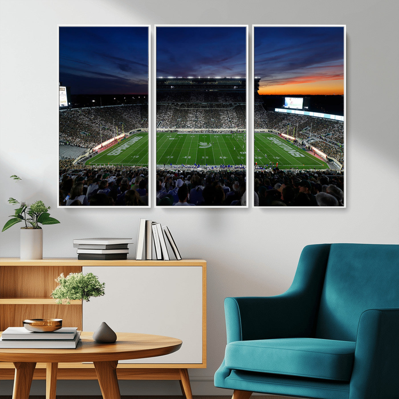 MGV-FC-48X32-3P - Michigan State Spartans Football Team Print - East Lansing Spartan Stadium Canvas Print